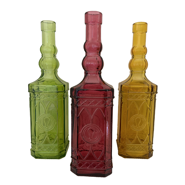 Fles vaas gerecycled glas - 25cm - Okergeel - Afbeelding 2