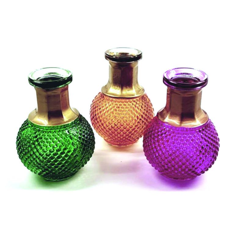 Kandelaar vaasje, oranje met goud - 15cm (M) - Afbeelding 2