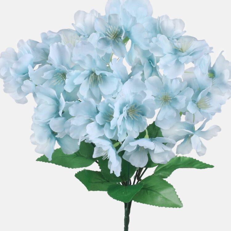 Zijden boeketje appelbloesem lichtblauw