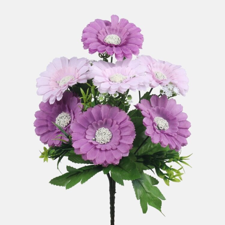 Zijden bloemen boeketje gerbera's lila