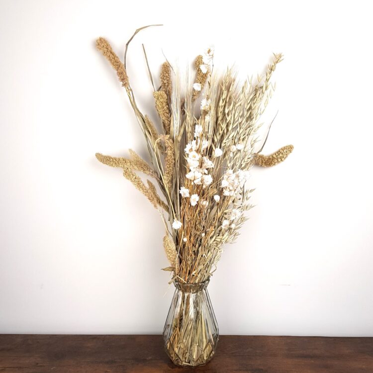 Droogboeket naturel wit in vaas