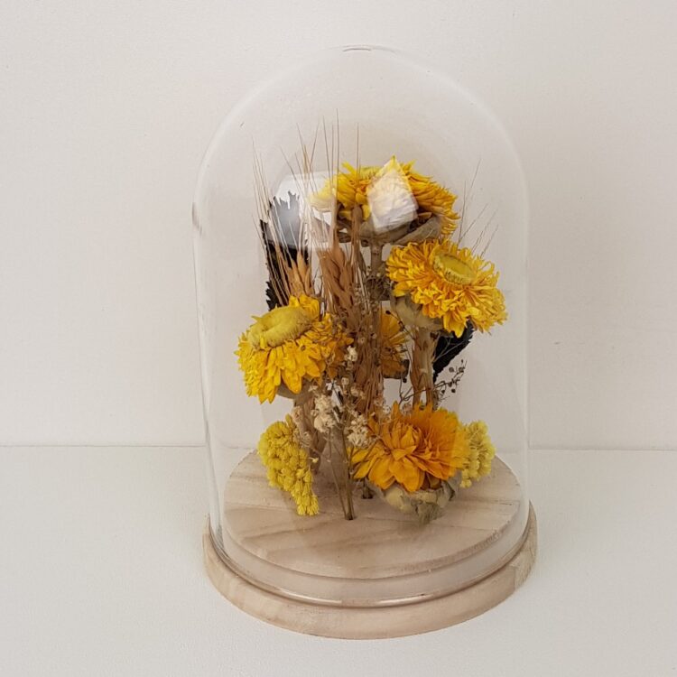 Stolp met droogbloemen geel