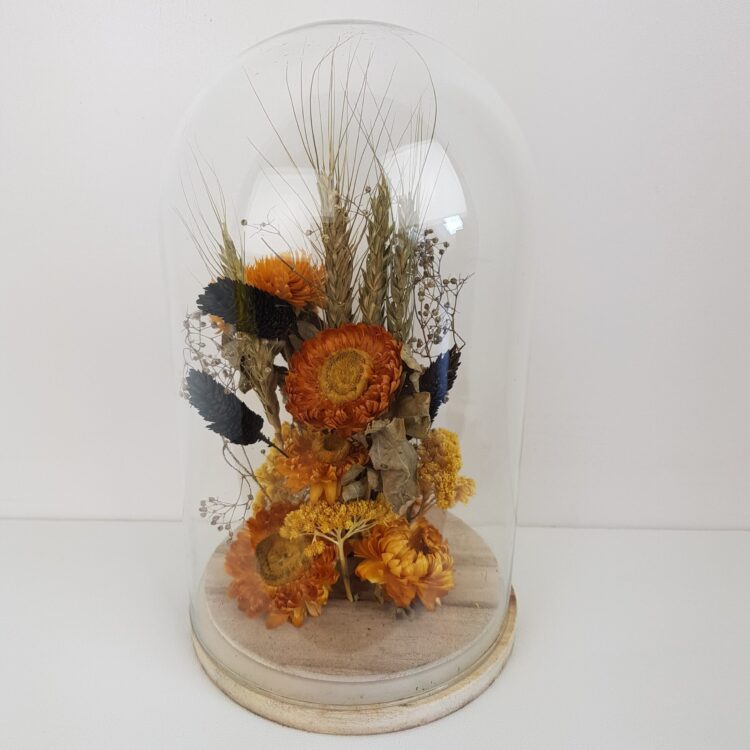 Stolp met droogbloemen, geel/oranje