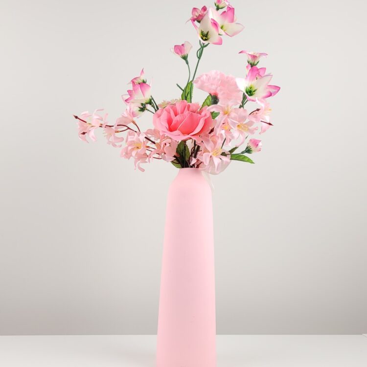 Zijden boeket in roze vaas - Afbeelding 2