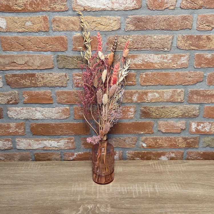 Droogboeketje Roze met vaas