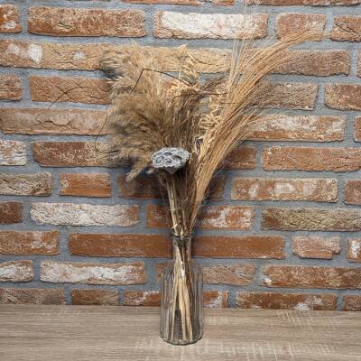 Droogboeket Naturel met transparante vaas