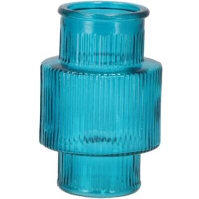 Vaas van glas met ribbels, turquoise